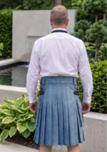 Men's Scottish Simple Blue Denim Kilt Back