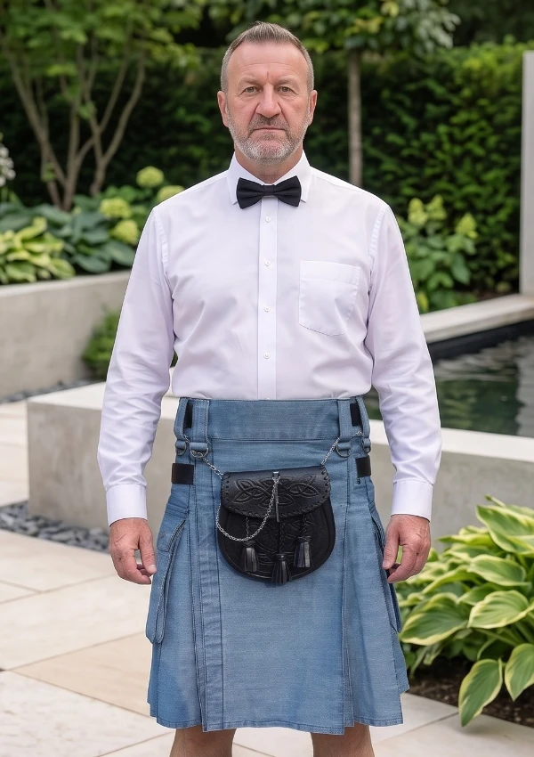 Men's Scottish Simple Blue Denim Kilt