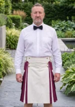 Men's White & Burgundy Cotton Utility Kilt