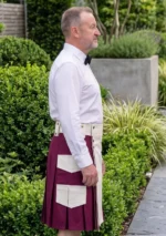 Men's White & Burgundy Cotton Utility Kilt Side