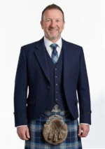Navy Blue Tweed Argyle Jacket with Vest Front View