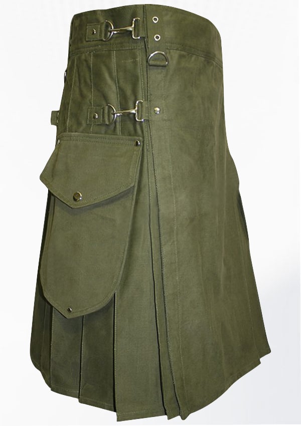 Olive Color Round Attached Pockets Utility Sports Casual Pocket Kilt 73