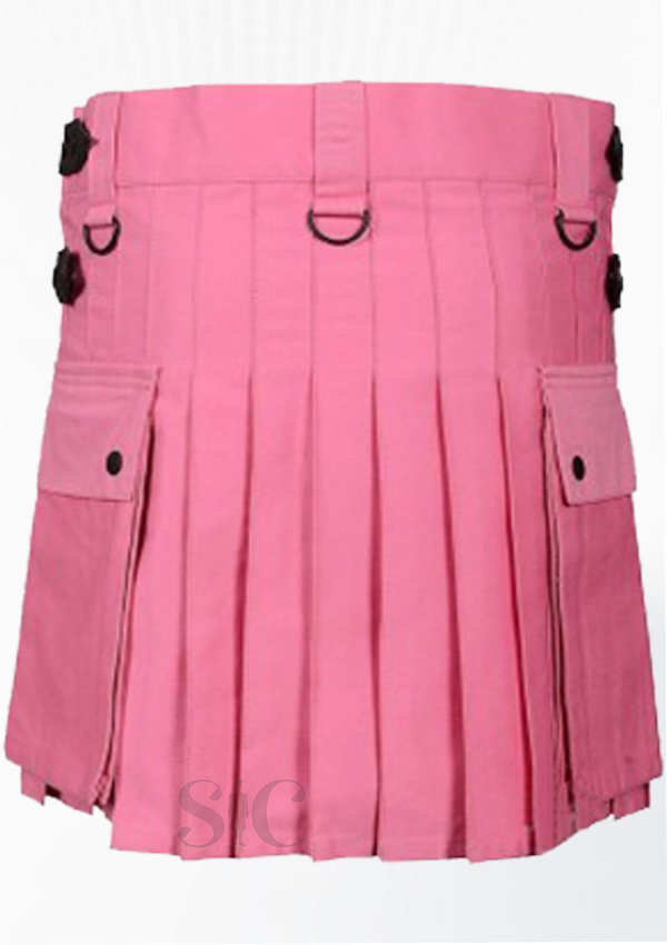 Pink Women Utility Kilt With Leather Strap Design 11