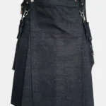 Plain Black Denim Kilt