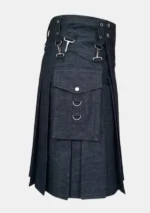Plain Black Denim Kilt Right