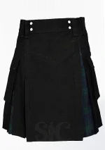 Premium Quality Black Hybrid Kilt With Black Watch Tartan