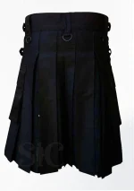 Premium Quality Black Hybrid Kilt With Black Watch Tartan Back
