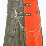 Premium Quality Black Leather Kilt With Red Apron