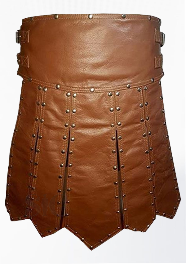Premium Quality Brown Leather Gladiator Kilt For Men Design 42