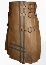 Premium Quality Custom Made Brown Leather Kilt Side