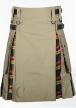 Premium Quality Custom Made Scottish Khaki & Irish Tartan Hybrid Kilt (2)