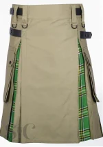 Premium Quality Custom Made Scottish Khaki & Irish Tartan Hybrid Kilt Front