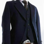 Premium Quality Custom Made Scottish Navy Blue Tweed Argyle Jacket with Vest