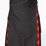 Premium Quality Custom Made Traditional Scottish Black Cotton & Rob Roy Macgregor Hybrid Kilt