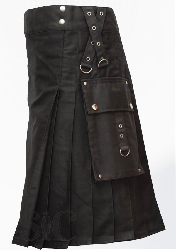 Premium Quality Gothic Fashion Black Utility kilt Design 51