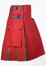 Premium Quality Hand Made Red Cotton & Irish Tartan Hybrid Kilt Side