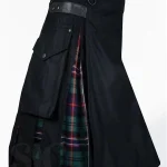 Premium Quality Hand Made Traditional Scottish Black Cargo Kilt