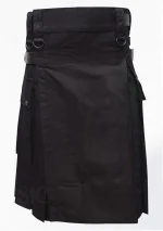 Premium Quality Hand Made Traditional Scottish Black Cotton & Black Watch Hybrid Kilt