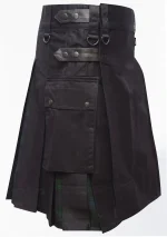 Premium Quality Hand Made Traditional Scottish Black Cotton & Black Watch Hybrid Kilt Right Side