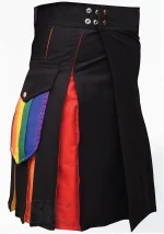 Premium Quality Hand Made Traditional Scottish Black Hybrid Kilt Back Side