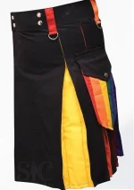 Premium Quality Hand Made Traditional Scottish Black Hybrid Kilt Left Side