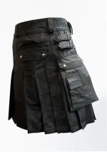 Premium Quality Hand Made Traditional Scottish Black Leather Kilt Side