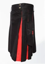 Premium Quality Hand Made Traditional Scottish Black & Red Cotton Hybrid Kilt Left Side