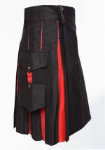 Premium Quality Hand Made Traditional Scottish Black & Red Cotton Hybrid Kilt Right Side
