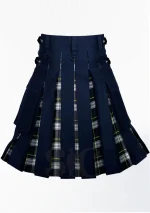 Premium Quality Hand Made Traditional Scottish Blue Cotton with Dress Gordon Hybrid Kilt Back