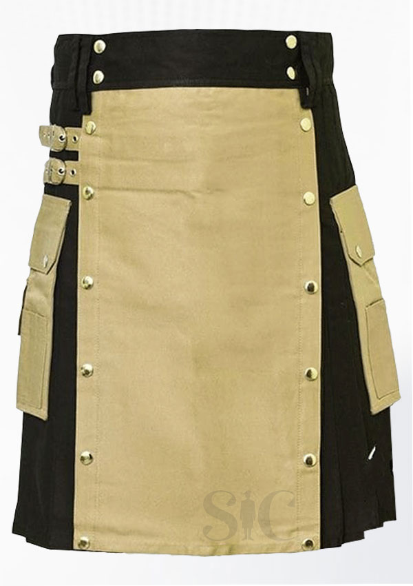 Diseño de falda escocesa híbrida utilitaria híbrida de color caqui y negro de primera calidad 78