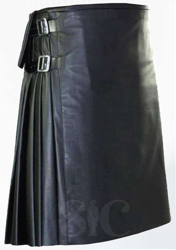Premium Quality Men Black Leather Kilt Design 47