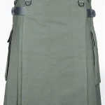 Premium Quality Olive Green Cotton Utility Kilt For Men