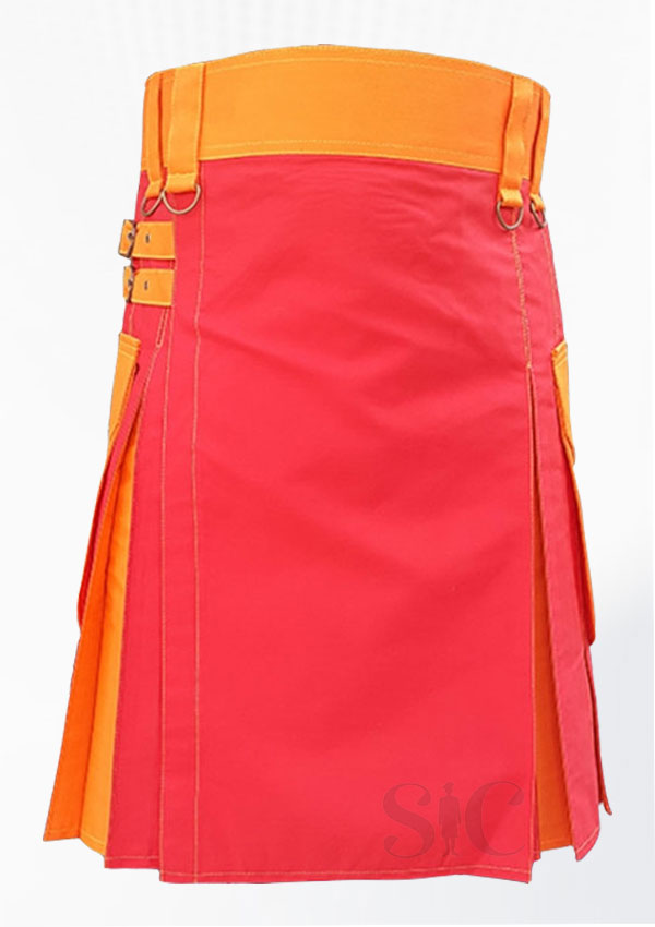 Diseño de falda escocesa utilitaria en rojo y naranja de primera calidad 43