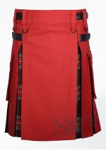 Premium Quality Red Cotton & Black Stewart Tartan Hybrid Kilt