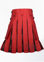 Premium Quality Red Cotton & Black Stewart Tartan Hybrid Kilt Back
