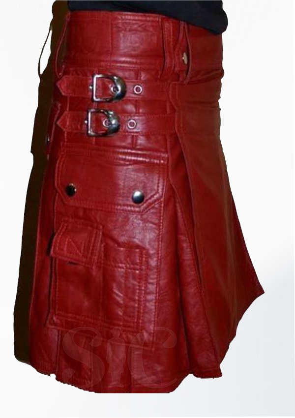 Premium Quality Red Leather Utility Kilt Design 20