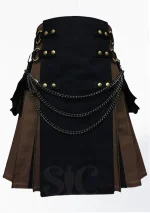 Premium Quality Scottish Black & Brown Fashion Hybrid Utility Kilt