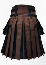 Premium Quality Scottish Black & Brown Fashion Hybrid Utility Kilt Back