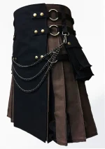 Premium Quality Scottish Black & Brown Fashion Hybrid Utility Kilt Left Side