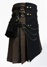 Premium Quality Scottish Black & Brown Fashion Hybrid Utility Kilt Right Side