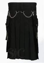 Premium Quality Scottish Black Fashion Gothic Utility Kilt Back