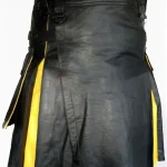 Premium Quality Scottish Black & Yellow Leather Kilt