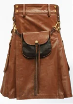Premium Quality Scottish Brown Leather Kilt With Sporran