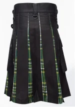 Premium Quality Traditional Scottish Black Cotton & Irish Tartan Hybrid Kilt Back