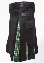 Premium Quality Traditional Scottish Black Cotton & Irish Tartan Hybrid Kilt Left Side