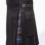Premium Quality Traditional Scottish Black Cotton & Pride of Scotland Tartan Hybrid Kilt