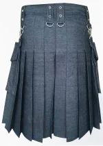 Premium Quality Traditional Scottish Black Denim Kilt Back