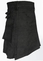 Premium Quality Traditional Scottish Black Denim Kilt Side