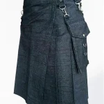 Premium Quality Traditional Scottish Black Denim Utility Kilt