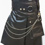 Premium Quality Traditional Scottish Black Leather Kilt